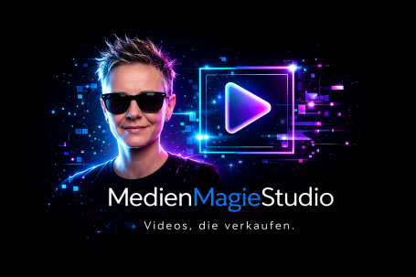 Logo: Bild einer Frau, Playbutton, Firmenname